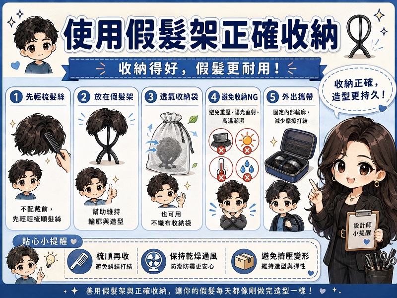 使用假髮架正確收納男生假髮