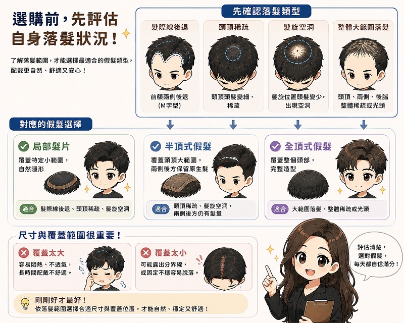 依照落髮位置選擇男生假髮覆蓋範圍