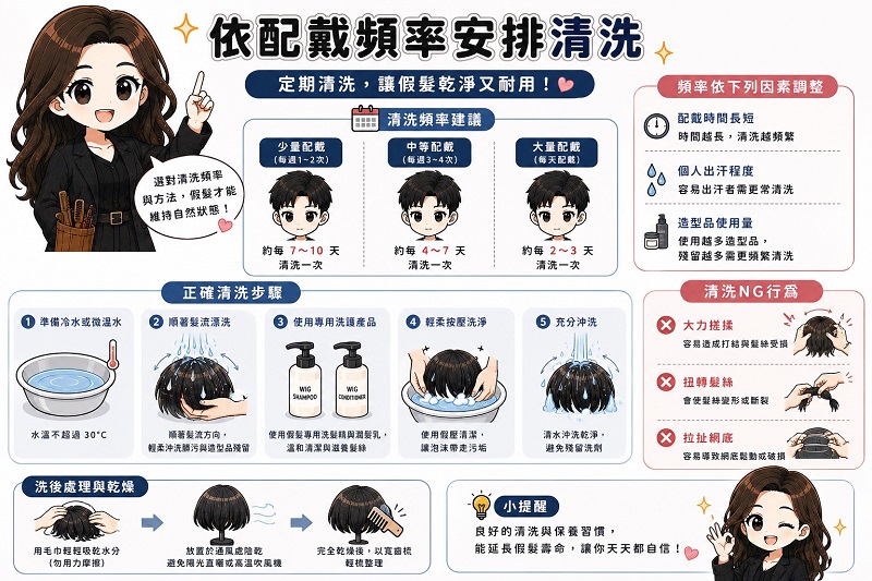 依配戴頻率安排清洗男生假髮