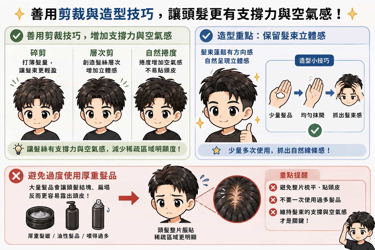 增加層次與紋理,避免頭髮貼住頭皮