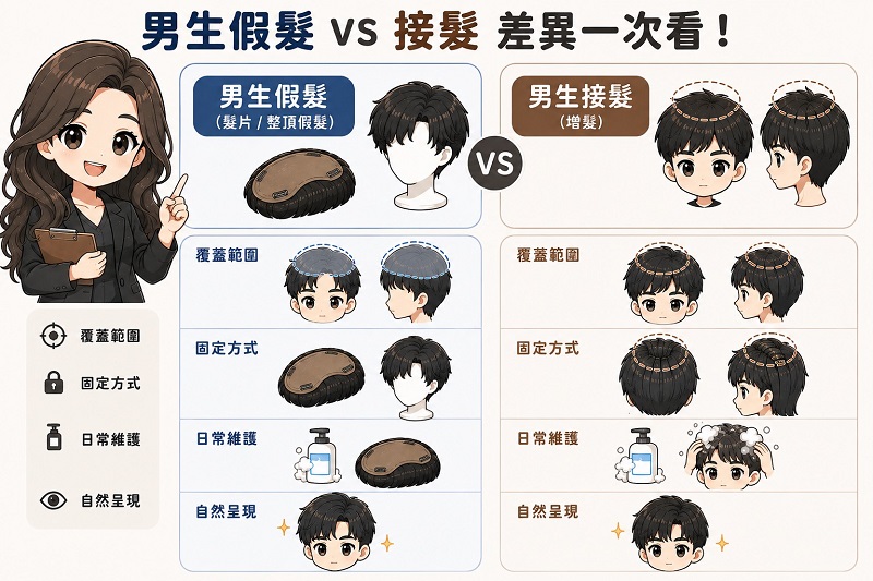男生假髮和接髮的差別