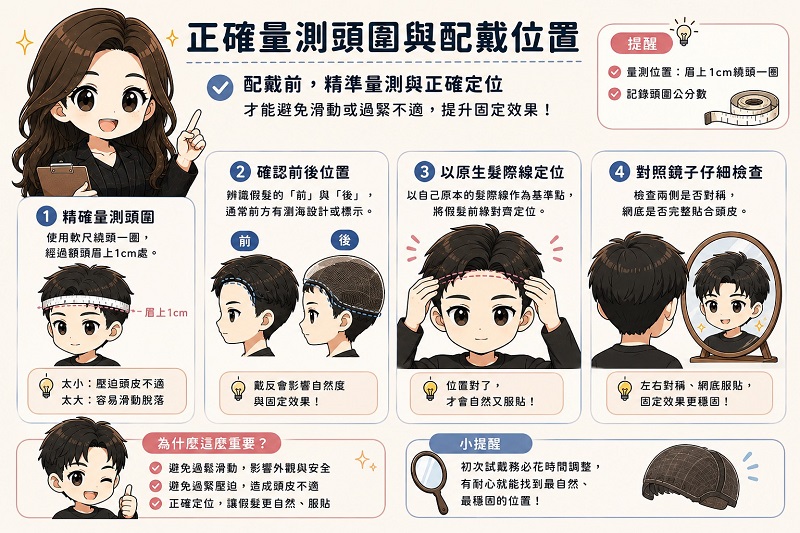 男生假髮要正確量測頭圍與配戴位置