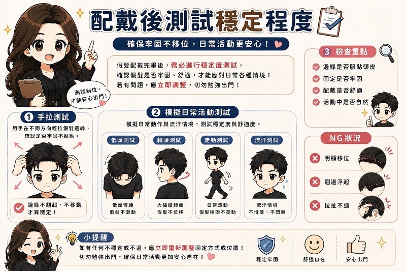 男生假髮配戴後測試穩定程度