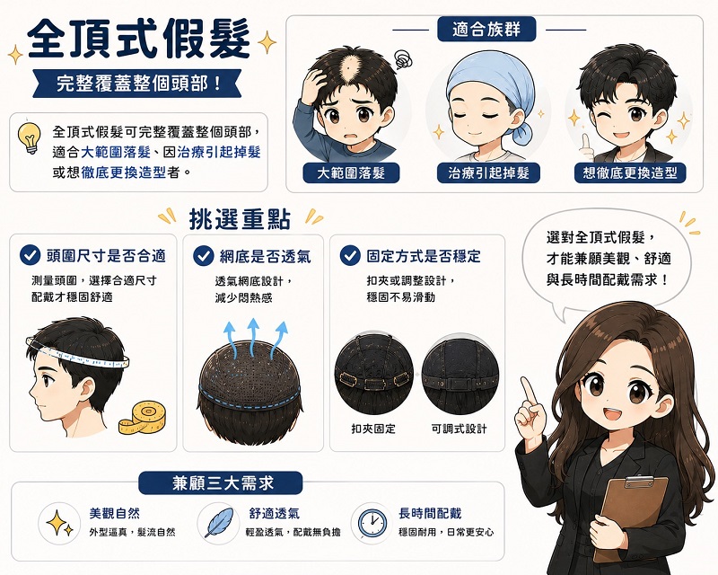 男生假髮類型3:全頂式假髮