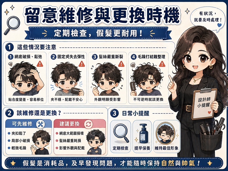 留意維修與男生假髮更換時機