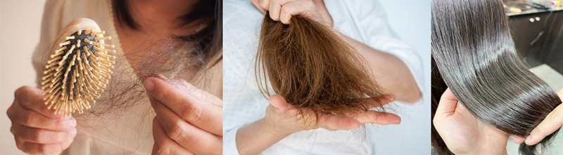 頭髮毛躁打結與髮片柔順髮質對比圖