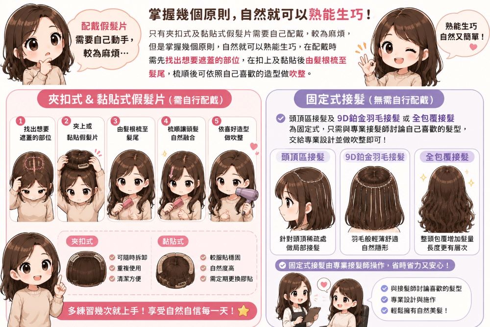 頭頂補髮片怎麼戴才自然？