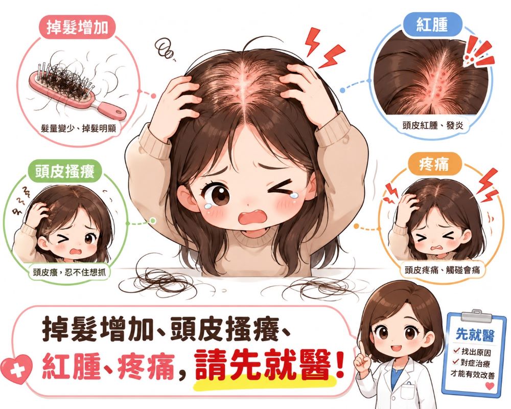 掉髮突然增加或頭皮不適，建議先確認原因！